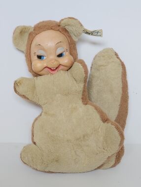 Vintage "My Toy" Plush Pals Stuffed 11" Squirrel with Rubber Face 1950s